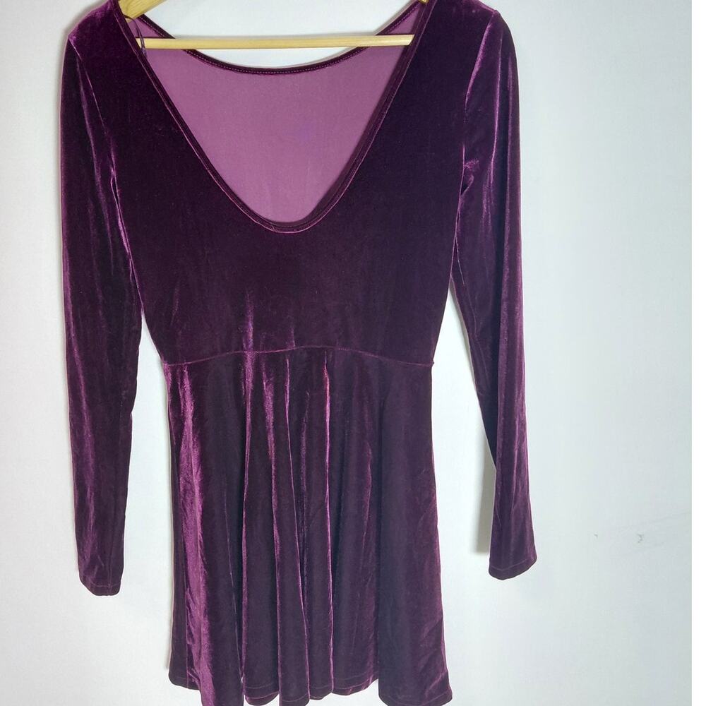 BETHANY MOTA Purple Velvet Dress Long Sleeve Solid Scoop Neck Short Women Size M